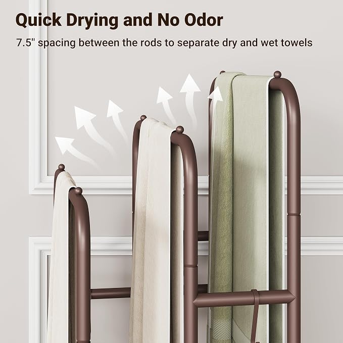 ELYKEN 40'' Tall Standing Towel Racks, 3 Tier Towel Drying Rack Outdoor - Image 4