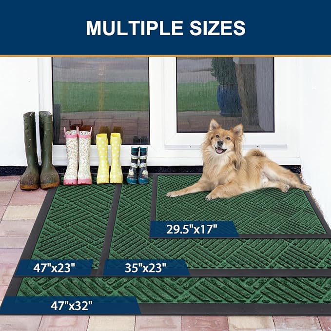 Smiry Front Door Mat Outside Entrance, Heavy Duty Outdoor Indoor Natural Rubber - Image 2