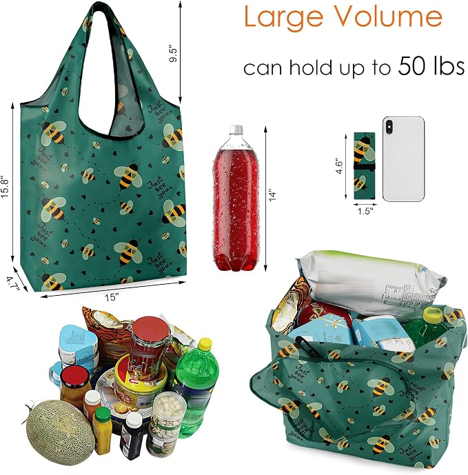 BeeGreen Animals Reusable Grocery Bags Bees Turtles Flamingo Peacock Alpaca - Image 2