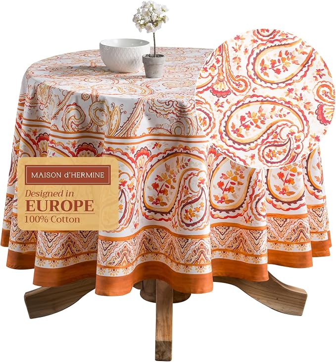 Maison d' Hermine Table Cloth Round Table 100% Cotton 69 Inches Fall Tablecloth by MaisondHermine
