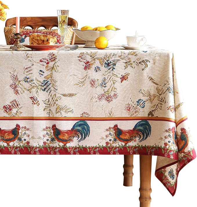 patdrea Designer Vintage Red Rectangle Tablecloth, French Linen Animals Pattern by Welcometopatdrea