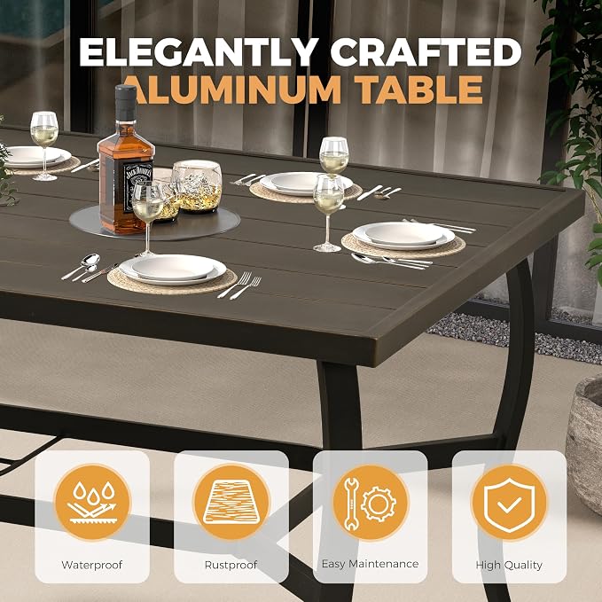 HAPPATIO 7 Piece Patio Dining Set, Aluminum Outdoor Dining Set - Image 4