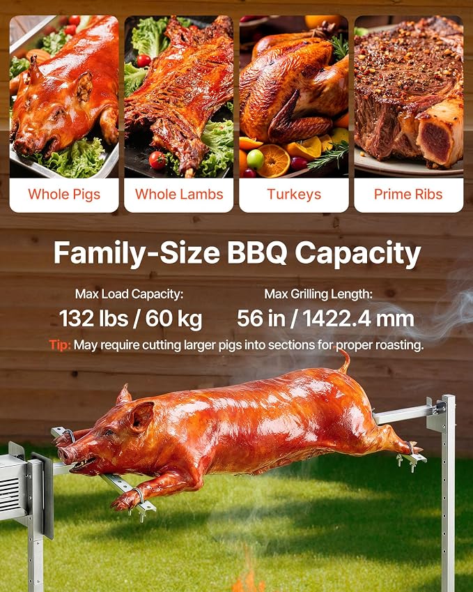 VEVOR Rotisserie Grill, 56in Electric Rotisserie Grill Kit 8 Level Height - Image 3