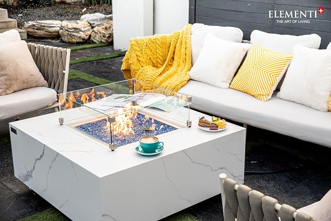 Elementi+ | Bundle Bianco Gas Fire Pit | Marble Porcelain & Metal Frame | 40" - Image 7