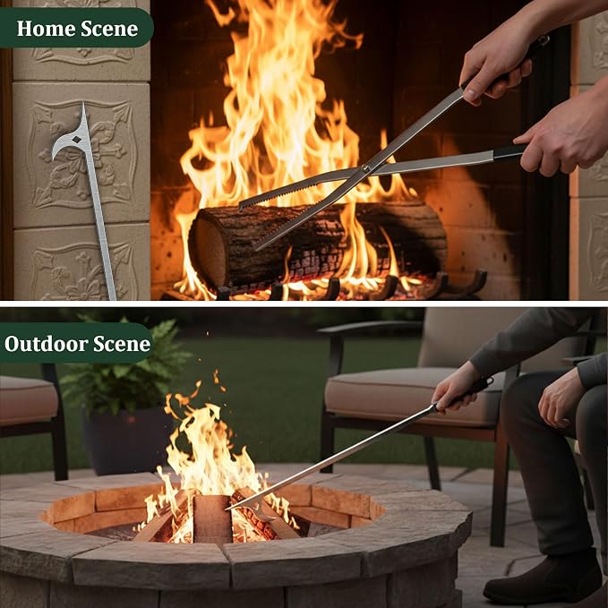 Tredre Fire Tongs and Fire Poker Set, Stainless Steel Fire Pit Tools - Image 3
