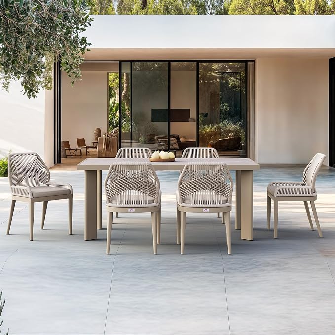 PURPLE LEAF 7 Pieces Patio Dining Set Aluminum Modern Rectangular Table and by PURPLELEAF