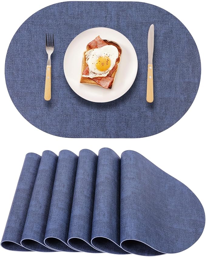 Reversible Placemats Set of 6 Oval, Heat Resistant Wipeable Table Placemats by Unknown