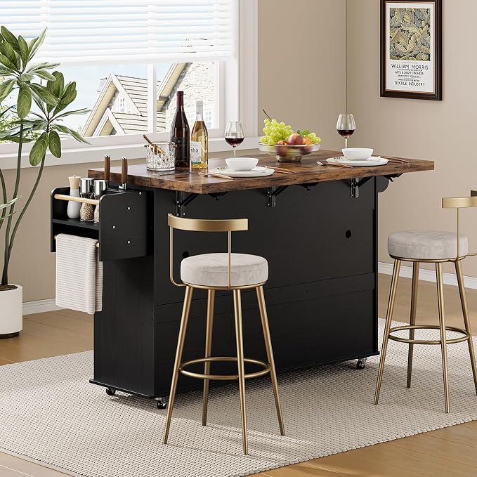 60" Kitchen Island with Power Outlet & Drop Leaf, Kitchen Rolling Island with - Image 7