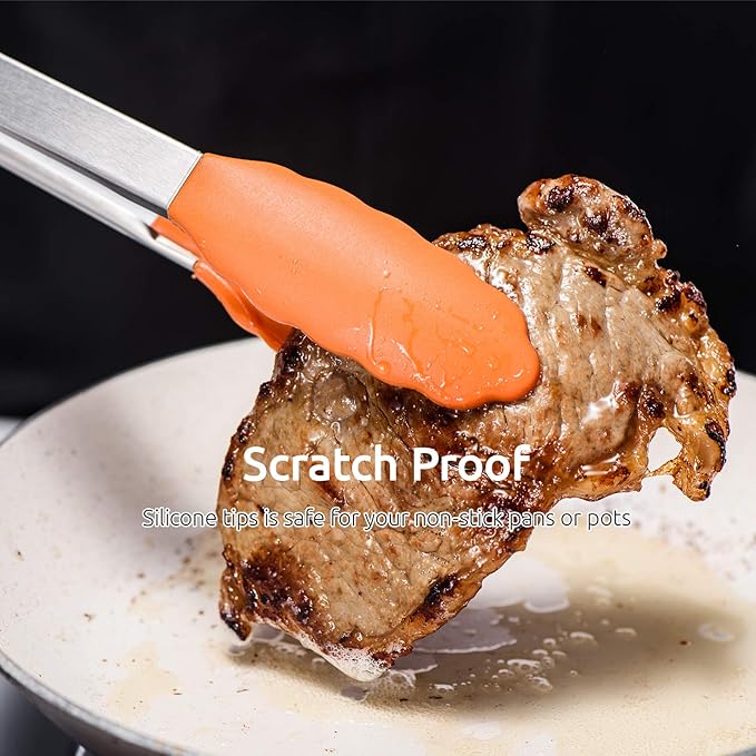 Tongs in Orange with Silicone Tips, 7, 9 and 12 Inch Sizes
