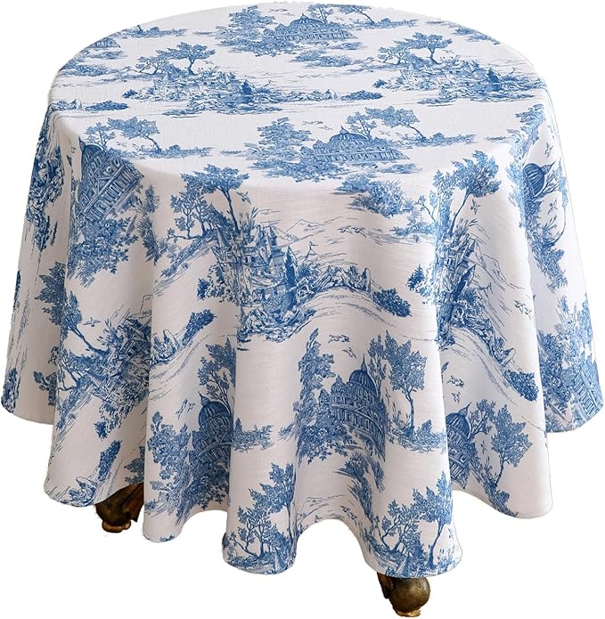 patdrea Designer Vintage Linen Small Round Tablecloth, Cya Ancient Castle and by Welcometopatdrea