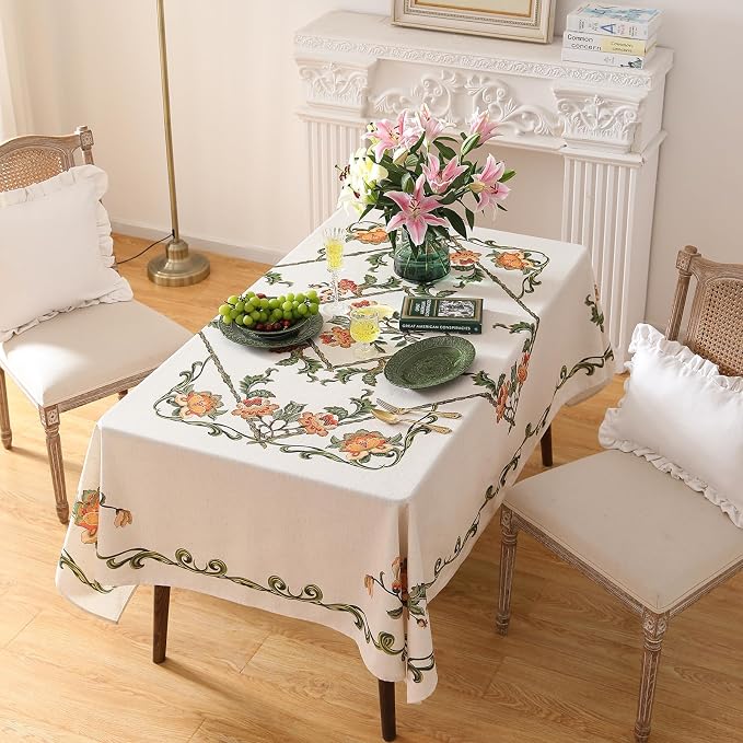 patdrea Designer Linen Square Tablecloth, Vintage French Floral Tablecloths - Image 7