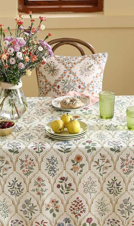 ISAENNE Designer Small Rectangular Tablecloth, Western Linen Colorful Floral - Image 9