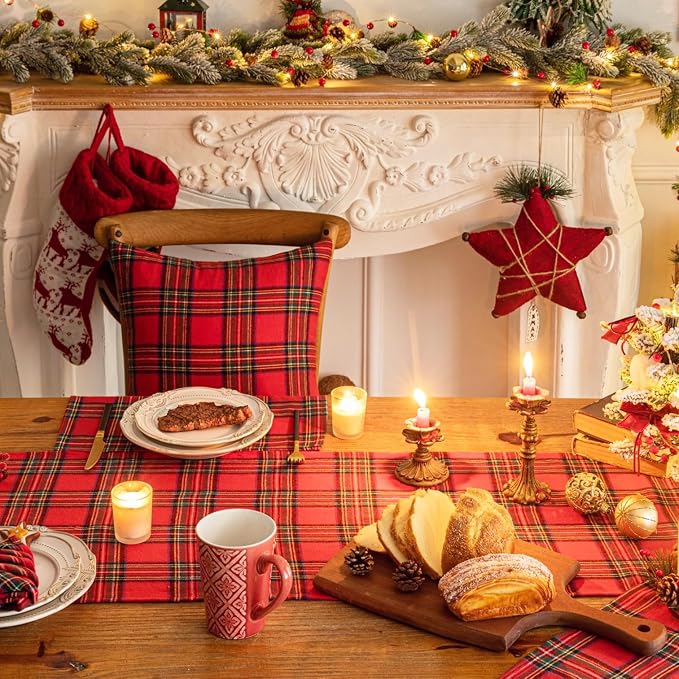 Red Green Plaid Christmas Table Runner, Winter Holiday Table Runners 72 inches - Image 3