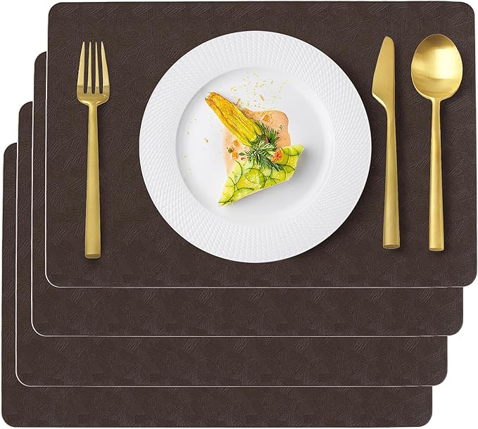 Vinyl Placemats Set of 4 Faux Leather 100% Waterproof Wipeable Washable Place by Uolr