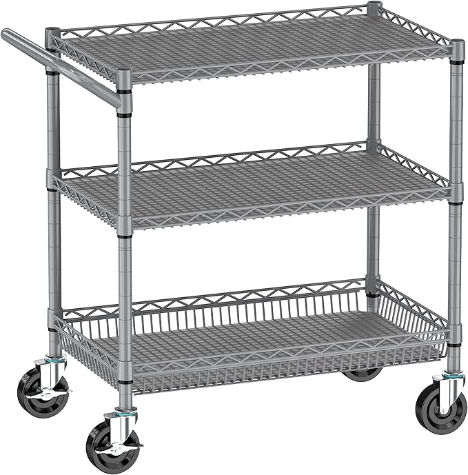 Rolling Cart with Wheels, Heavy Duty 3 Tier Metal Utility Cart 990lbs Capacity by Folews