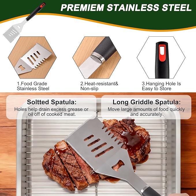 Barbecue Tool Set, 6-Piece Stainless Steel Grilling Accessories with Long Handles