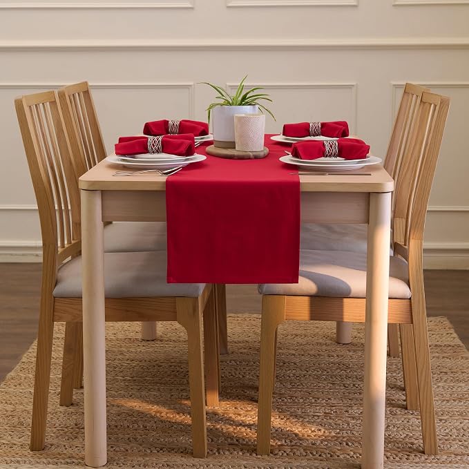 Encasa XO Table Runner 13"x104" Long | Cotton Canvas Fabric | Deep Red Solid - Image 4