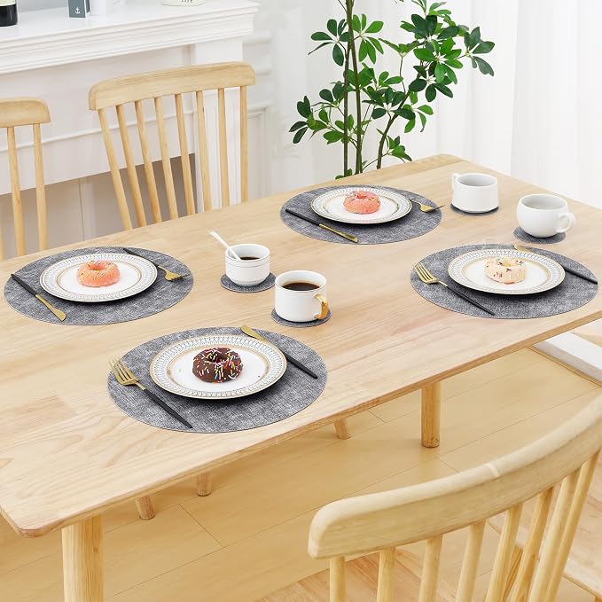 Homaxy Round Faux Leather Placemats and Coasters, Washable Dual-Side Table Mats - Image 7