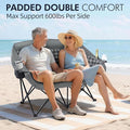 Camping Chair for Two, Padded Grey Loveseat with Cup Holders