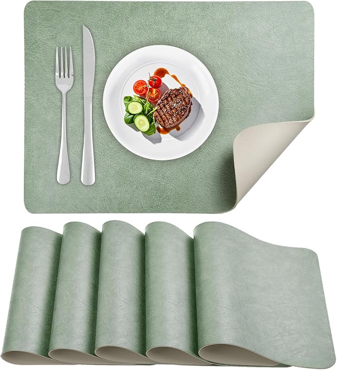 Faux Leather Placemats Set of 6 Table Mats Heat Resistant Reversible Place Mats by APLKER