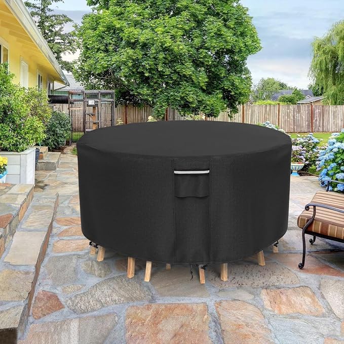 Round Patio Furniture Covers, 500D Heavy Duty Waterproof UV Resistant Cover - Image 5
