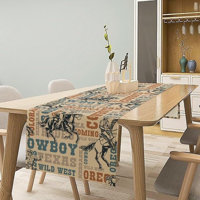 Western Cowboy Table Runner, Vintage Country American West Cowboy Riding Horse - Image 3