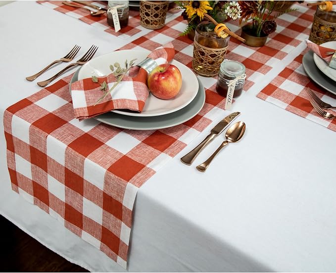Solino Home Linen Checkered Table Runner 120 Inches Long - Image 2