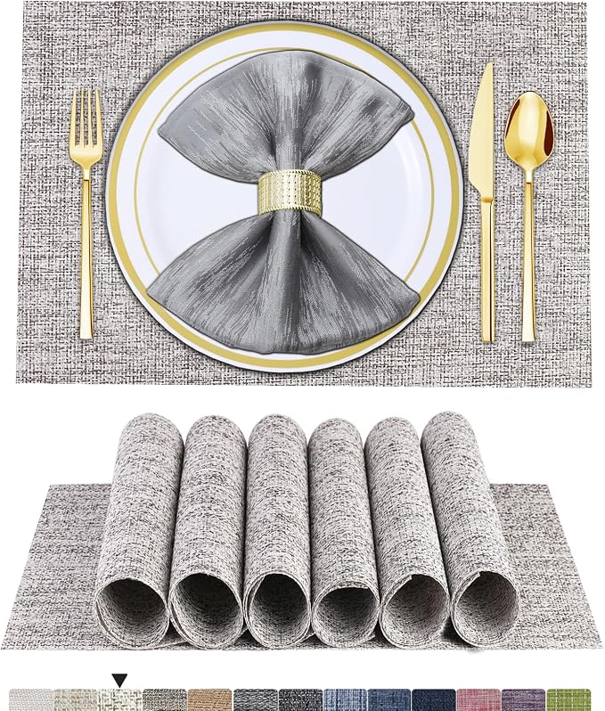 BETEAM Placemats Set of 6, Woven Vinyl Placemat by BETEAM