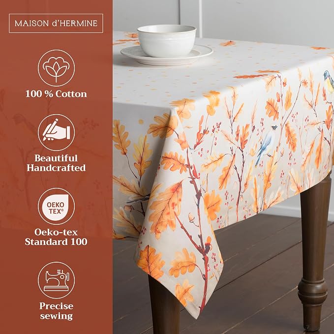 Maison d' Hermine Table Cloth Square Table 100% Cotton 60 x 60 Inches Fall - Image 2