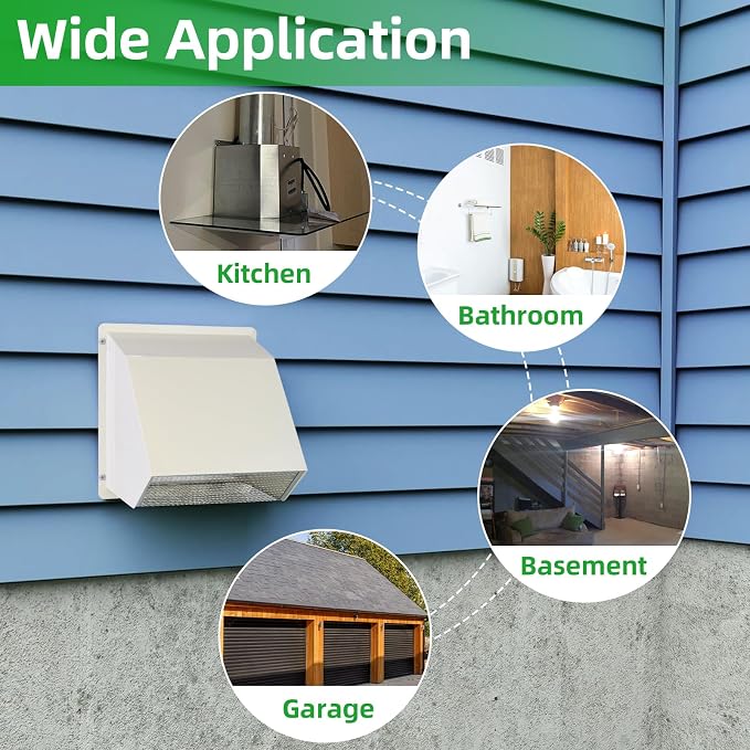 10 Inch Hooded Wall Vent with Screen and Damper, Outdoor Wall Exhaust Vent - Image 7