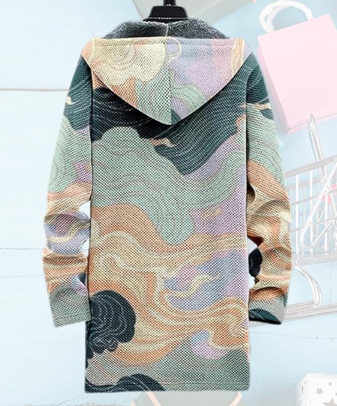 Men's Hooded Sweater Coat Knit Fleece Lined Long Cardigan Jacket - Image 2