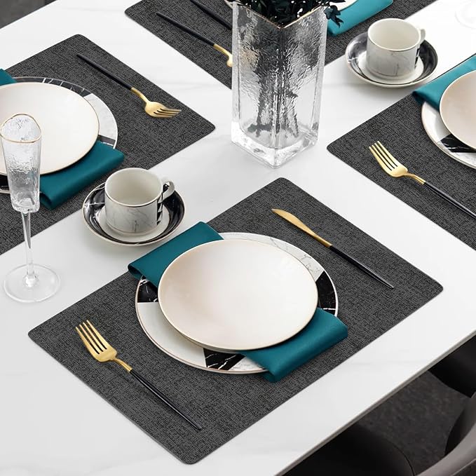 Faux Leather Heat Resistant Placemats Set of 6 – Waterproof Oilproof Wipeable - Image 2