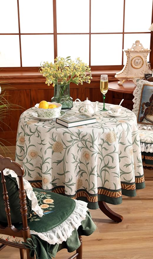 patdrea Designer Vintage Linen Round Tablecloth, French Table Cloth - Image 9