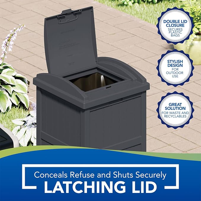 Suncast 3 Pack Trash Hideaway Refuse Container, Stylish Resin Outdoor Garbage - Image 6