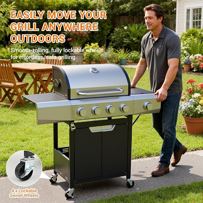 Upgraded 51, 000 BTU Stainless Steel Burner Barbecue Grill, 4 Burner BBQ - Image 7