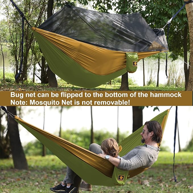 Portable Hammock with Mosquito Net, 2-in-1 Reversible Design, Green