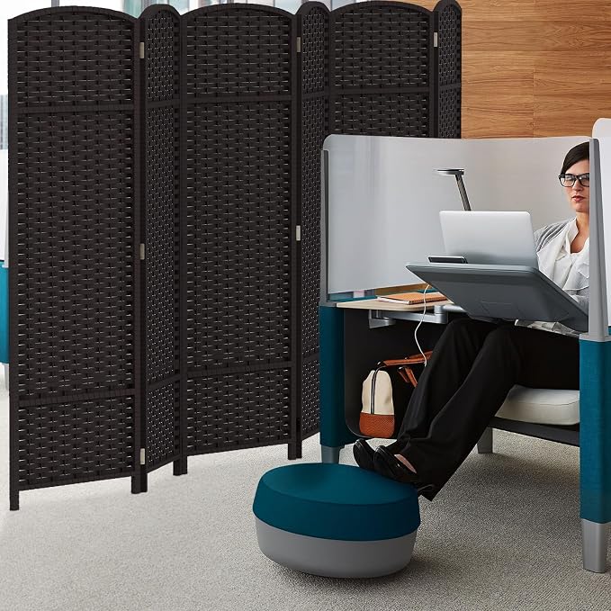 Room Divider 6 Panel Screen 5.6 Ft Tall Partition Room Dividers Brown Privacy - Image 7