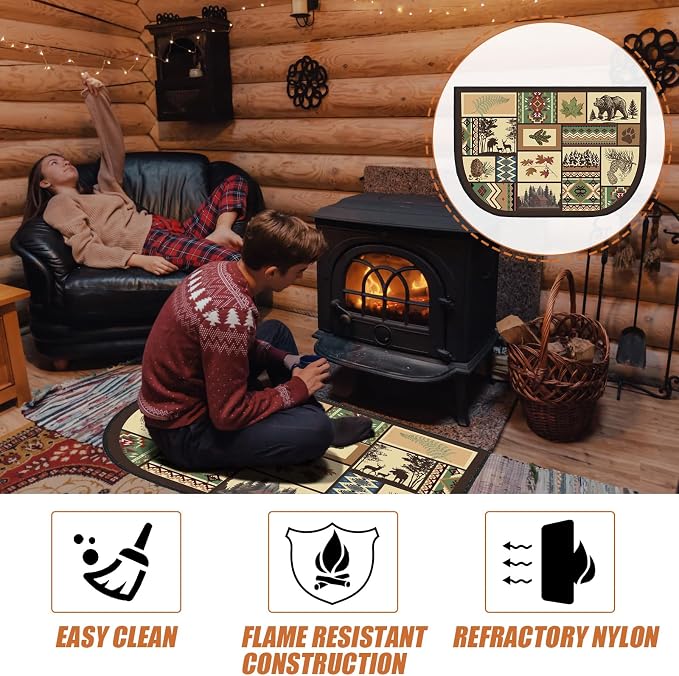Demissle Cabin Fireplace Hearth Rug Fireplace Mats Cabin Southwestern Fireproof - Image 5