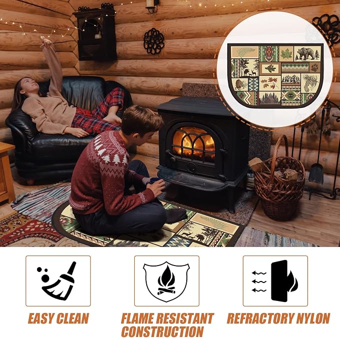Demissle Cabin Fireplace Hearth Rug Fireplace Mats Cabin Southwestern Fireproof - Image 5