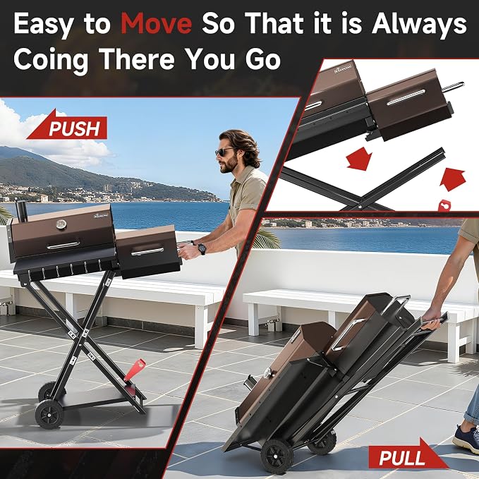 Portable Charcoal Grill with Smoking Function, Foldable Suitcase Design with - Image 3