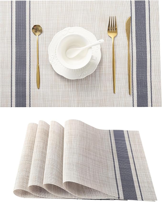 Leetaltree Khaki-Blue Placemats, Heat Resistant Non-Slip Place mats by Leetaltree-ArtatEveryTable