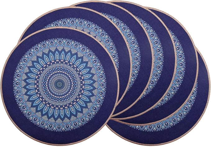 PIGCHCY Round Boho Placemats Set of 6, Rubber Heat Resistant Tabel Mats by PIGCHCY