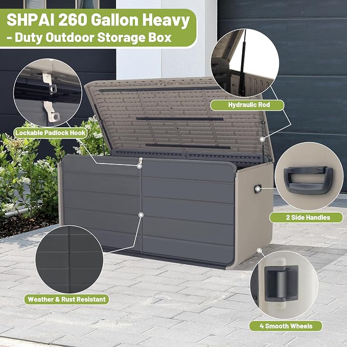 260 Gallon Outdoor Storage Box, Deck Boxes Outdoor Waterproof, Patio Storage Box - Image 4