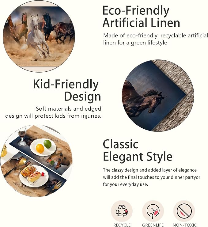 Placemats, Running Herd Horse Placemats 12x18 Inch Waterproof Non-Slip Washable - Image 3