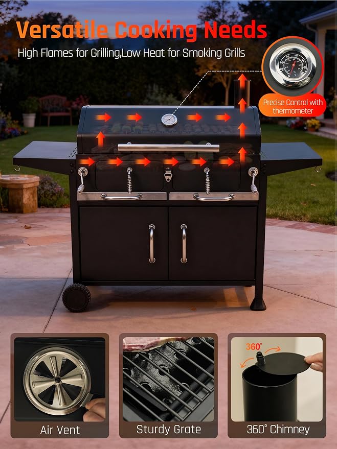 NATURAL EXPRESSIONS Charcoal Grills BBQ grill, 36 in Large Smoker Grill - Image 5