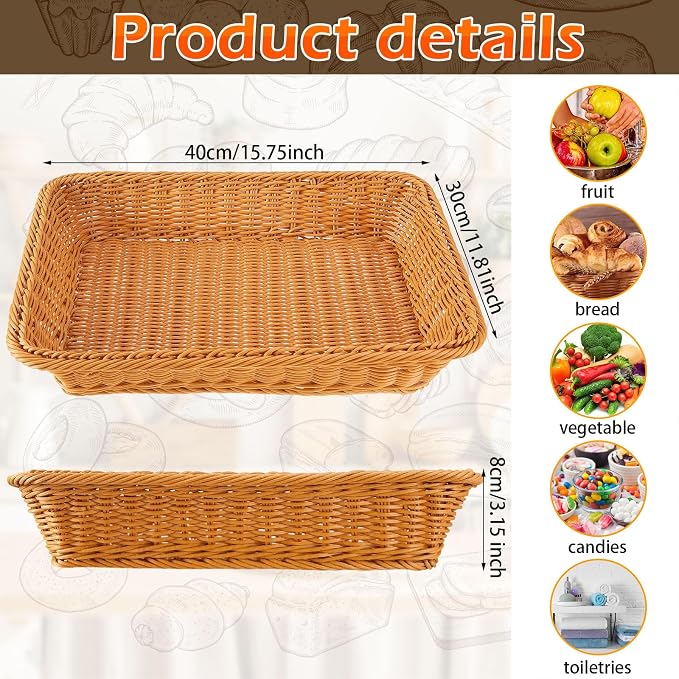 Tioncy 10 Pcs Poly Wicker Bread Basket 15.75 x 11.81 x 3.15" Woven Bread - Image 2