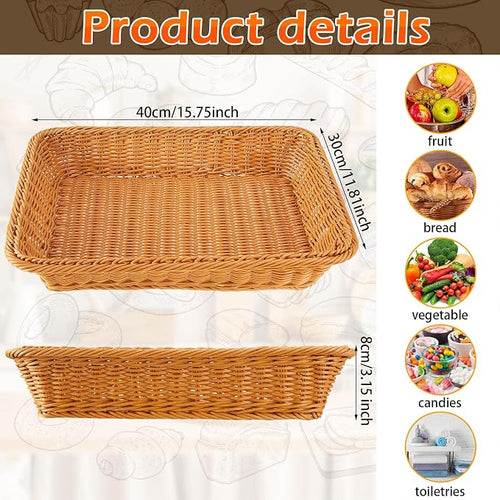 Tioncy 10 Pcs Poly Wicker Bread Basket 15.75 x 11.81 x 3.15" Woven Bread - Image 2
