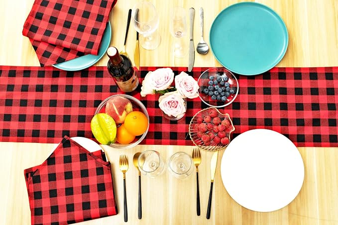 4 Pack Buffalo Check Table Runners Red and Black Plaid Table Runner - Image 5