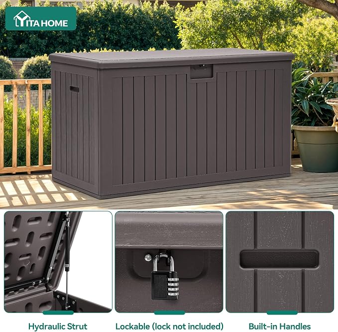 YITAHOME 200 Gallon Extra Large Deck Box, Double-Wall Resin Outdoor Storage Box - Image 4