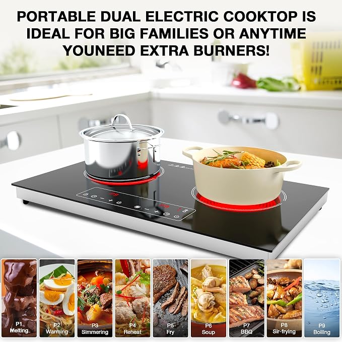 Electric Cooktop, 110V 2400W 2 Burner Electric Cooktop, Countertop and Built-in - Image 5
